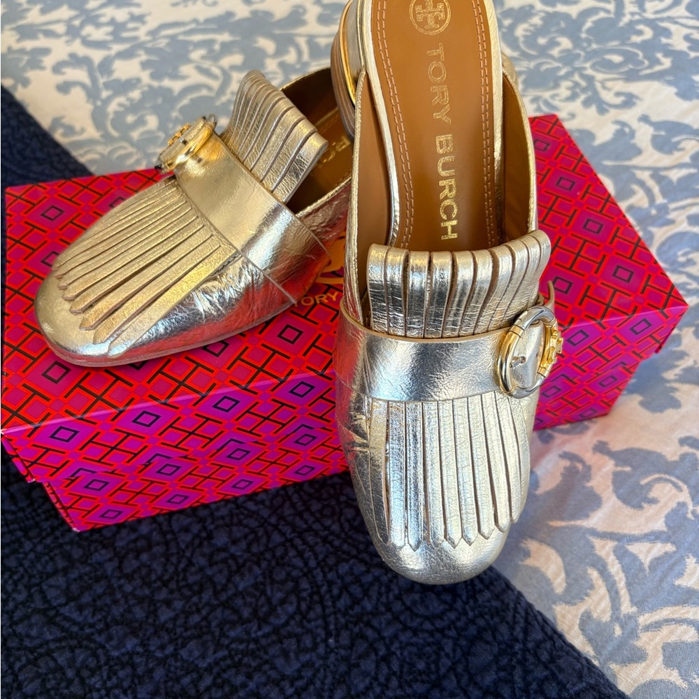 Tory Burch Fringe Kiltie Mules